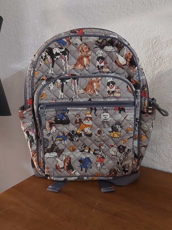 Vera Bradley Handbags - Vera Bradley Gray Quilted Dog Print Backpack
